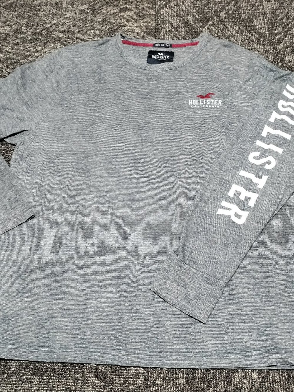 Hollister Mens XXL Long Sleeve Cotton T-Shirt Navy Blue Heather Embroidered Logo